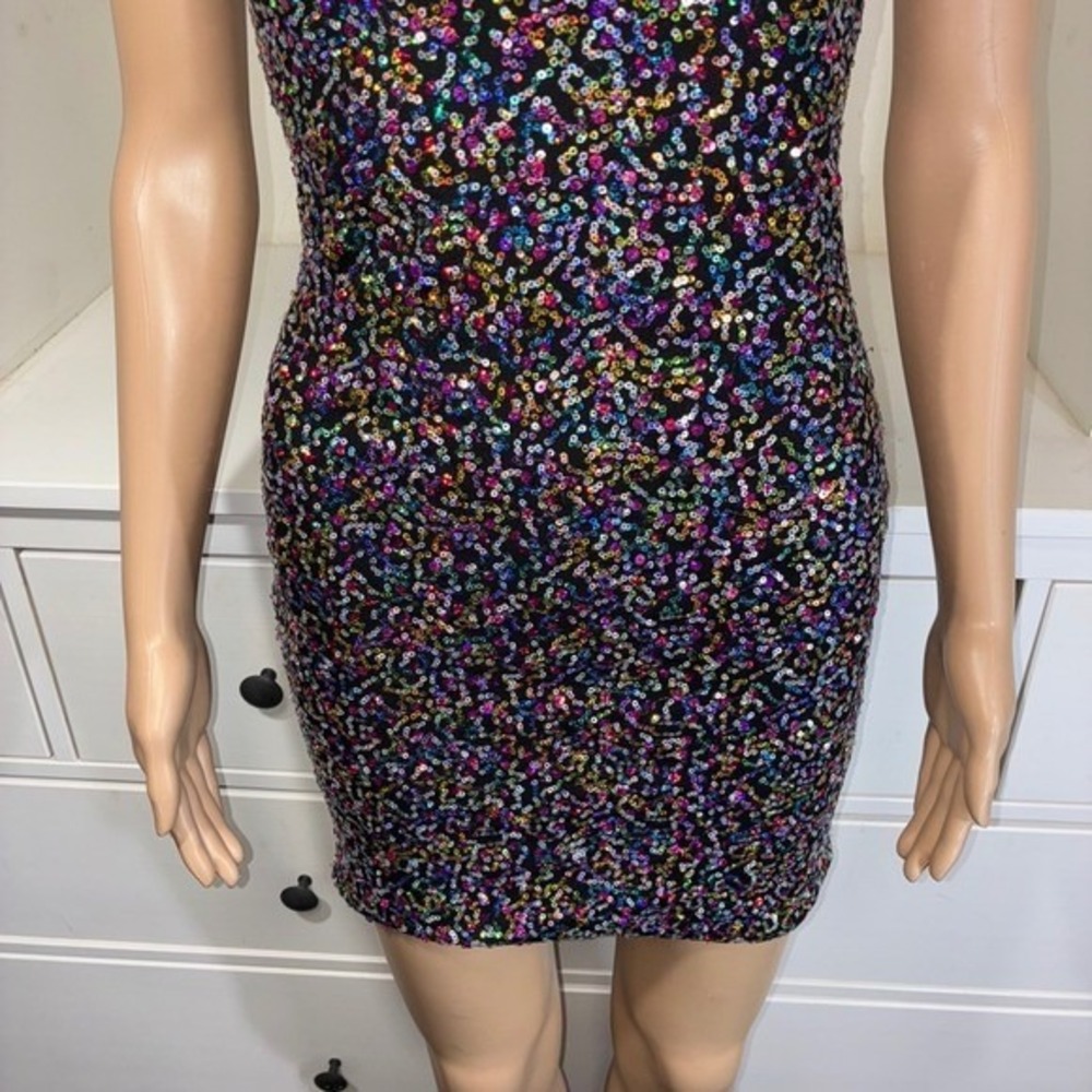 Candies Womens Black Multi Color Sequin Sleeveless Bodycon Mini Dress Size S - Picture 7 of 7